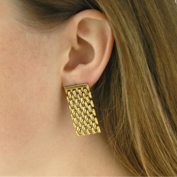 Vintage Gold Mesh Statement Earrings Retro 80s Style Drop Dangle - Picture 2 of 6